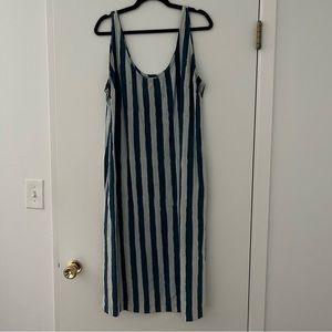 Po-em block printed hand woven cotton striped tank dress